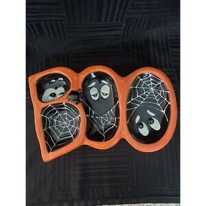 Halloween candy dish black and orange cobwebs spiders Halloween table decor